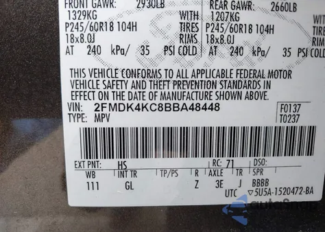 2011 Ford Edge Limited from USA, damaged, VIN 2FMDK4KC8BBA48448